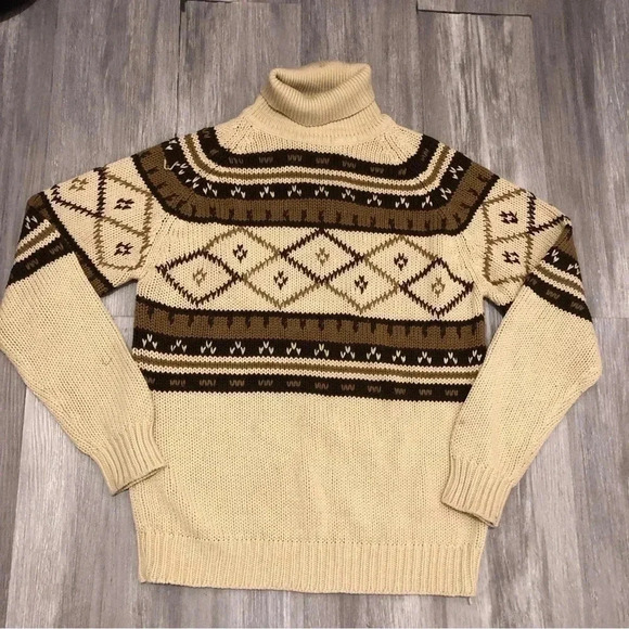 Vtg K-Mart Women’s Pullover Turtleneck Sweater Aztec Print  Grandma core Hippie - Picture 1 of 12